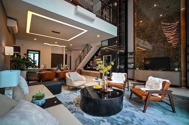 living room and sairscase image